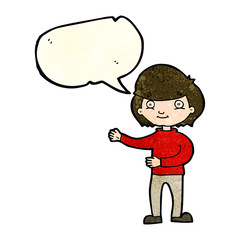 cartoon happy person with speech bubble