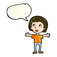 cartoon happy person with speech bubble