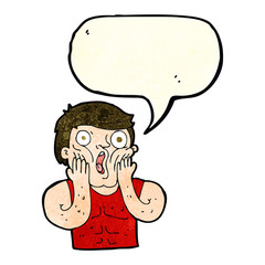 cartoon shocked gym man with speech bubble