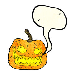 cartoon spooky pumpkin with speech bubble
