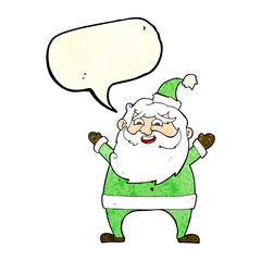 jolly santa cartoon with speech bubble