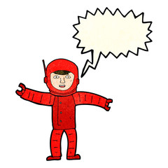 cartoon space man with speech bubble
