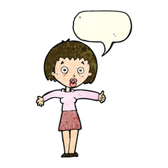 cartoon amazed woman with speech bubble
