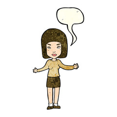 cartoon annoyed woman with speech bubble