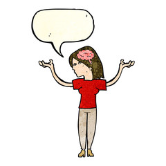 cartoon intelligent woman with speech bubble