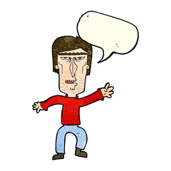 cartoon angry man waving warning with speech bubble
