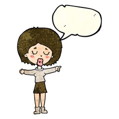 cartoon pointing woman with speech bubble