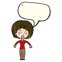 cartoon woman with closed eyes with speech bubble