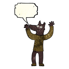 cartoon wolf man with speech bubble
