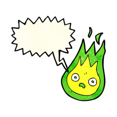 cartoon friendly fireball with speech bubble