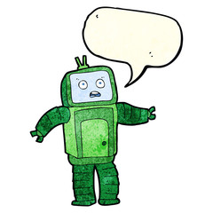 cartoon funny robot with speech bubble