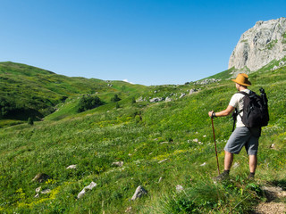 Fototapeta na wymiar Male hiker with backpack