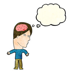 cartoon man with brain symbol with speech bubble