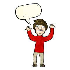 cartoon terrified man with speech bubble