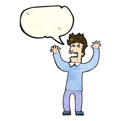 cartoon terrified man with speech bubble