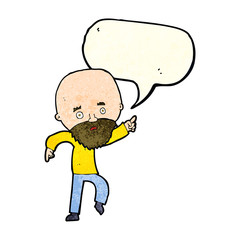 cartoon worried old man pointing with speech bubble