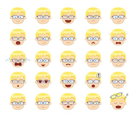 White Boy Emotion Faces Vector Illustration