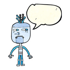 funny cartoon robot with speech bubble