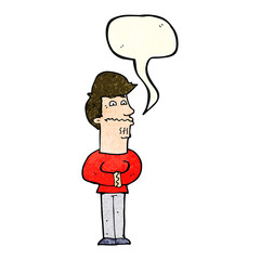 cartoon nervous man with speech bubble