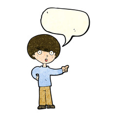 cartoon pointing boy with speech bubble