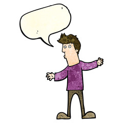 cartoon curious man with speech bubble