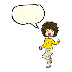 cartoon woman dancing with speech bubble