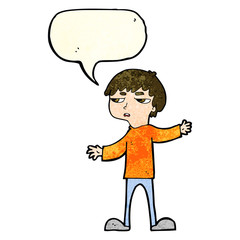 cartoon annoyed boy with speech bubble