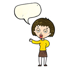 cartoon bored woman with speech bubble