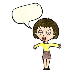 cartoon bored woman with speech bubble