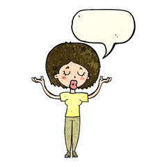 cartoon peaceful woman with speech bubble