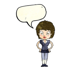 cartoon pretty girl with speech bubble