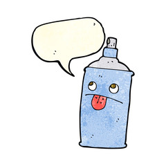 cartoon spray can with speech bubble