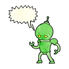 cartoon alien robot with speech bubble