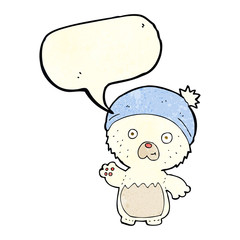 cartoon cute teddy bear in hat with speech bubble