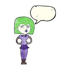 cartoon vampire girl with speech bubble