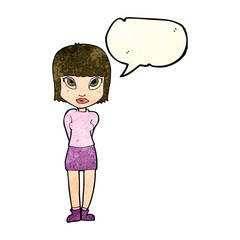 cartoon woman standing with speech bubble