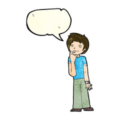 cartoon boy wondering with speech bubble