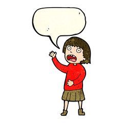 cartoon stressed out woman with speech bubble