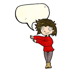 cartoon dancing woman with speech bubble