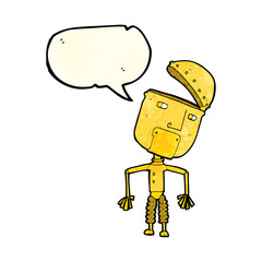 cartoon funny robot with speech bubble