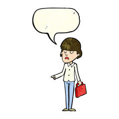 cartoon arrogant businessman pointing with speech bubble