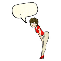 cartoon woman looking at something with speech bubble