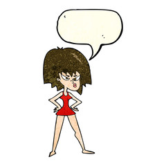 cartoon angry woman in dress with speech bubble