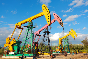 Golden yellow and pink Oil pump of crude oilwell rig