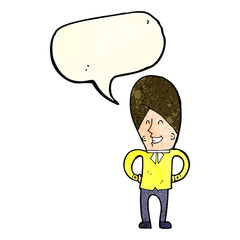 cartoon happy man with speech bubble