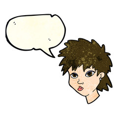 cartoon curious girl with speech bubble