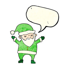 cartoon dancing santa with speech bubble