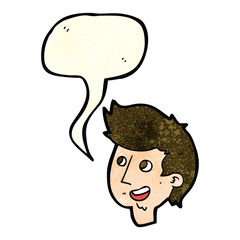 cartoon happy boy face with speech bubble