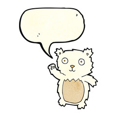 cartoon waving polar bear cub with speech bubble