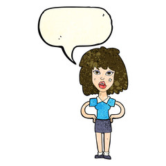 cartoon tough woman with speech bubble
